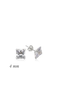 Gümüş Kare Tek Taş Zirkon Küpe - 4 mm