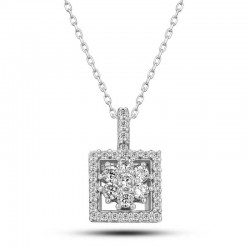 925 Ayar Gümüş Kare Zirkon Taşlı Kadın Kolye