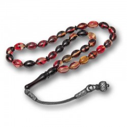 Gümüş Kazaz Püsküllü Sarı Siyah Kırmızı Sıkma Kehribar Tesbih Gümüş Kazaz Püsküllü Sarı Siyah Kırmızı Sıkma Kehribar Tesbih