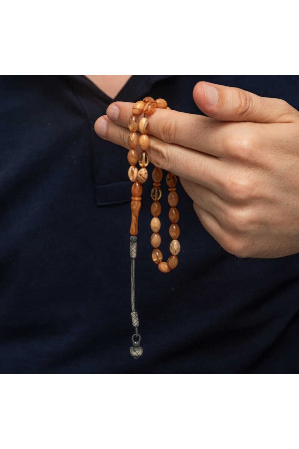 Gümüş Kazaz Püsküllü Sıkma Kehribar Tesbih