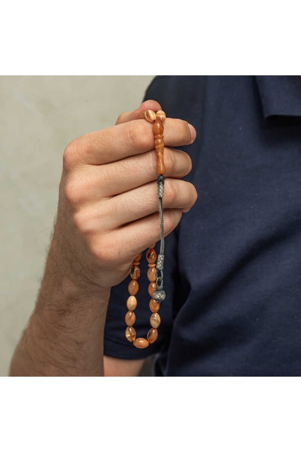 Gümüş Kazaz Püsküllü Sıkma Kehribar Tesbih