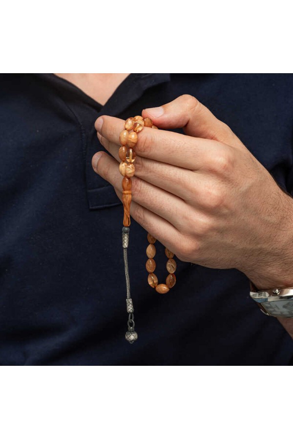 Gümüş Kazaz Püsküllü Sıkma Kehribar Tesbih