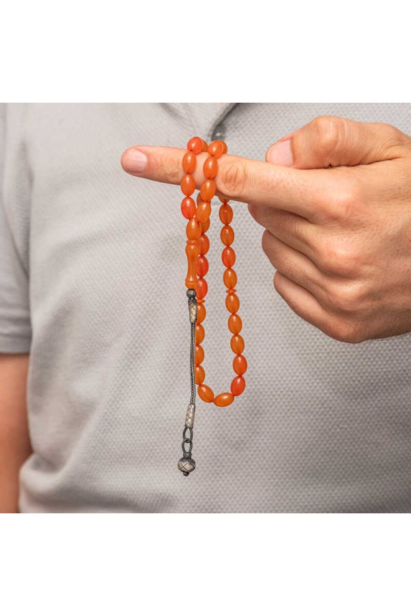 Gümüş Kazaz Püsküllü Sıkma Kehribar Tesbih