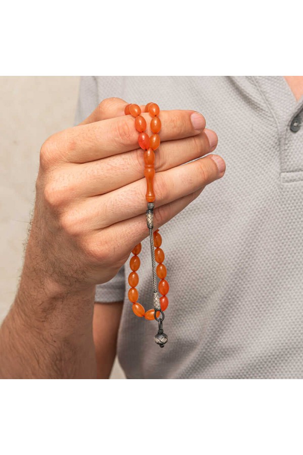 Gümüş Kazaz Püsküllü Sıkma Kehribar Tesbih