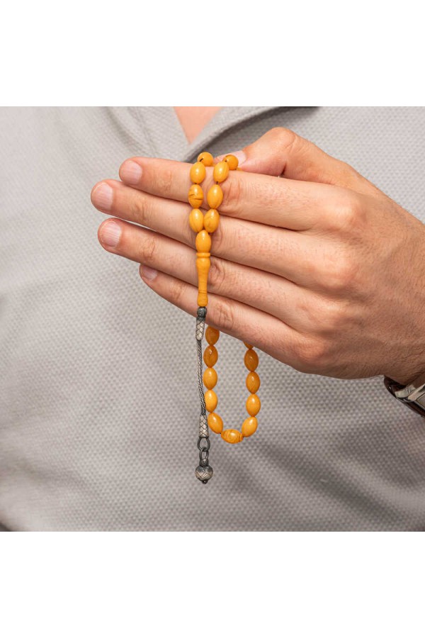 Gümüş Kazaz Püsküllü Sıkma Kehribar Tesbih