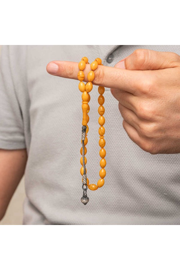 Gümüş Kazaz Püsküllü Sıkma Kehribar Tesbih