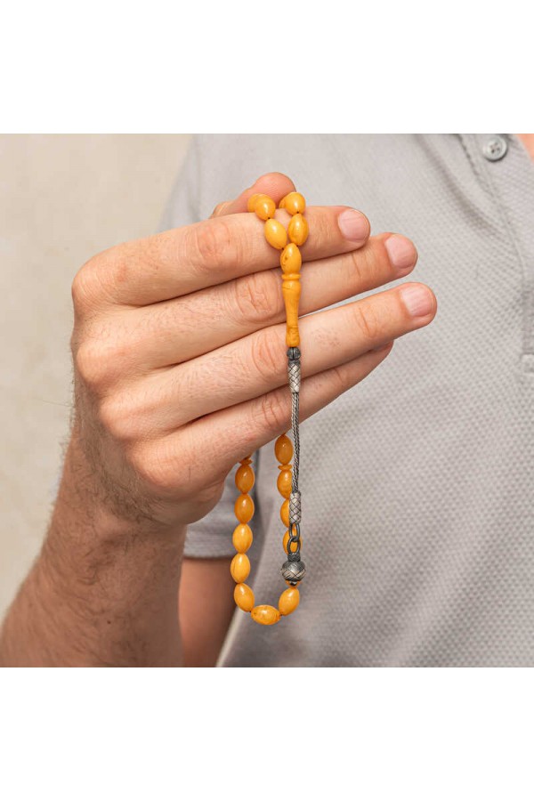 Gümüş Kazaz Püsküllü Sıkma Kehribar Tesbih