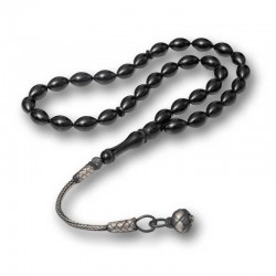 Gümüş Kazaz Püsküllü Siyah Sıkma Kehribar Tesbih Gümüş Kazaz Püsküllü Siyah Sıkma Kehribar Tesbih