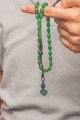 Gümüş Kazaz Püsküllü Yeşil Sıkma Kehribar Tesbih