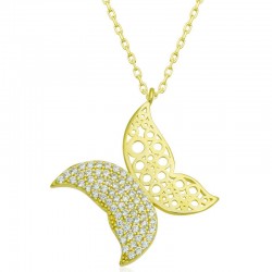 Gümüş Gold Kelebek Kadın Kolye