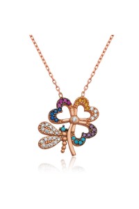 925 Ayar Gümüş Kelebekli Yonca Kadın Gümüş Kolye