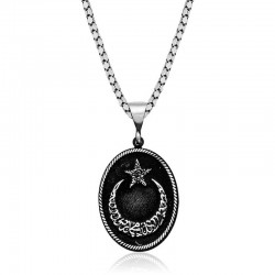 925 Ayar Gümüş Kelime-i Tevhid Yazılı Ay Yıldız Erkek kolye