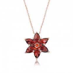 925 Ayar Gümüş Rose Kırmızı Lotus Çiçeği Kolye