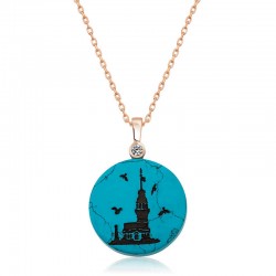 925 Ayar Gümüş Kız Kulesi Manzaralı Kadın Gümüş Kolye 925 Ayar Gümüş Kız Kulesi Manzaralı Kadın Gümüş Kolye