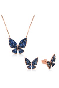 925 Ayar Gümüş Lacivert Kelebek Set 925 Ayar Gümüş Lacivert Kelebek Set