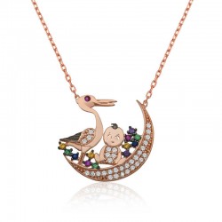 925 Ayar Gümüş Leylek Ve Bebek Kadın Gümüş Kolye