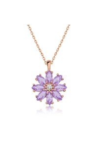 925 Ayar Gümüş Rose Lila Çiçek Kadın Gümüş Kolye
