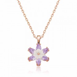 925 Ayar Gümüş Rose Lila Lotus Çiçeği Kadın Gümüş Kolye