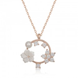 Gümüş Rose Manolya Çiçeği Yıldız Kadın Kolye