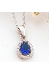 925 Ayar Gümüş Mavi Damla Zirkon Taşlı Kadın Kolye