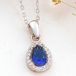 925 Ayar Gümüş Mavi Damla Zirkon Taşlı Kadın Kolye