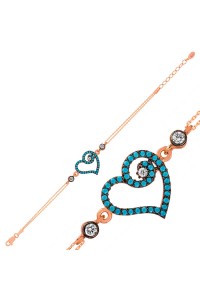 925 Ayar Gümüş Rose Mavi Kalpli Bileklik