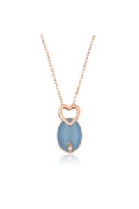 925 Ayar Gümüş Mavi Kedi Gözü Taşlı Kalp Kolye 925 Ayar Gümüş Mavi Kedi Gözü Taşlı Kalp Kolye