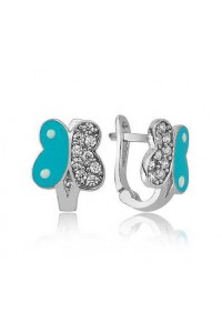 Gümüş Mavi Kelebek Çocuk Küpesi