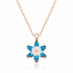 925 Ayar Gümüş Rose Mavi Lotus Çiçeği Kadın Gümüş Kolye