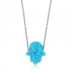 925 Ayar Gümüş Mavi Opal Fatma Eli Kadın Gümüş Kolye