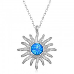 ​925 Ayar Gümüş Mavi Opal Taşlı Güneş Kadın Gümüş Kolye