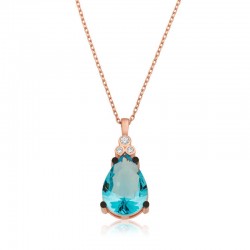 925 Ayar Gümüş Mavi Topaz Damla Kadın Kolye