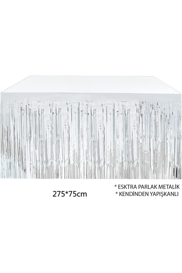 Gümüş Metalize Masa Eteği 275x75 cm – Kendinden Yapışkanlı Gümüş Metalize Masa Eteği 275x75 cm – Kendinden Yapışkanlı