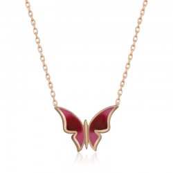 925 Ayar Gümüş Rose Minimal Kelebek Kadın Gümüş Kolye