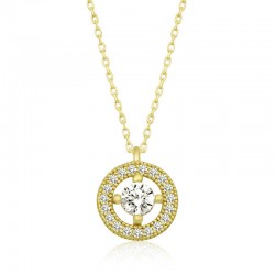 Gümüş Gold Minimal Yuvarlak Tektaş Kadın Kolye