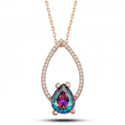 Gümüş Rose Mistik Topaz Taşlı Damla Kadın Kolye
