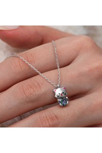Gümüş Mistik Topaz Taşlı Sevimli Kedi Kolye Gümüş Mistik Topaz Taşlı Sevimli Kedi Kolye