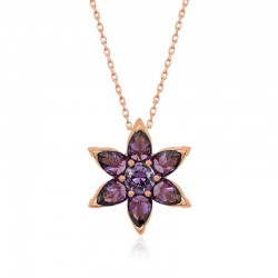 925 Ayar Gümüş Rose Mor Çiçek Kolye 925 Ayar Gümüş Rose Mor Çiçek Kolye