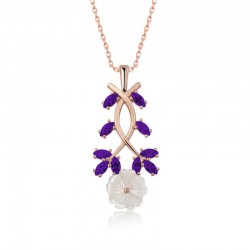Gümüş Rose Mor Yapraklı Bahar Çiçeği Kolye