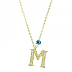 925 Ayar Gümüş Nazar Gold M Harfi Kadın Gümüş Kolye 925 Ayar Gümüş Nazar Gold M Harfi Kadın Gümüş Kolye