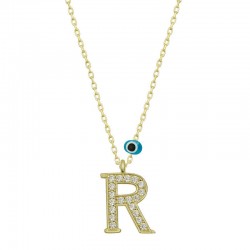 925 Ayar Gümüş Nazar Gold R Harfi Kadın Gümüş Kolye 925 Ayar Gümüş Nazar Gold R Harfi Kadın Gümüş Kolye