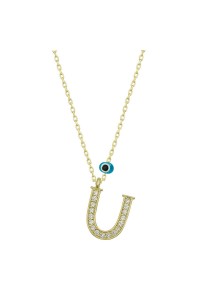 925 Ayar Gümüş Nazar Gold U Harfi Kadın Gümüş Kolye