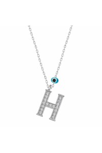 925 Ayar Gümüş Nazar Rodyum H Harfi Kadın Gümüş Kolye