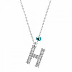925 Ayar Gümüş Nazar Rodyum H Harfi Kadın Gümüş Kolye