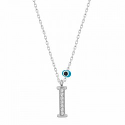 925 Ayar Gümüş Nazar Rodyum I Harfi Kadın Gümüş Kolye