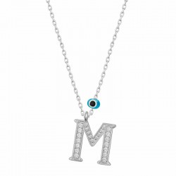 925 Ayar Gümüş Nazar Rodyum M Harfi Kadın Gümüş Kolye