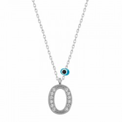 925 Ayar Gümüş Nazar Rodyum O Harfi Kadın Gümüş Kolye