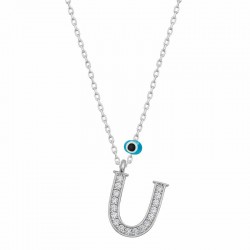 925 Ayar Gümüş Nazar Rodyum U Harfi Kadın Gümüş Kolye
