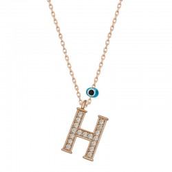 925 Ayar Gümüş Nazar Rose H Harfi Kadın Gümüş Kolye 925 Ayar Gümüş Nazar Rose H Harfi Kadın Gümüş Kolye