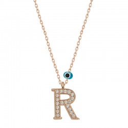 925 Ayar Gümüş Nazar Rose R Harfi Kadın Gümüş Kolye 925 Ayar Gümüş Nazar Rose R Harfi Kadın Gümüş Kolye
